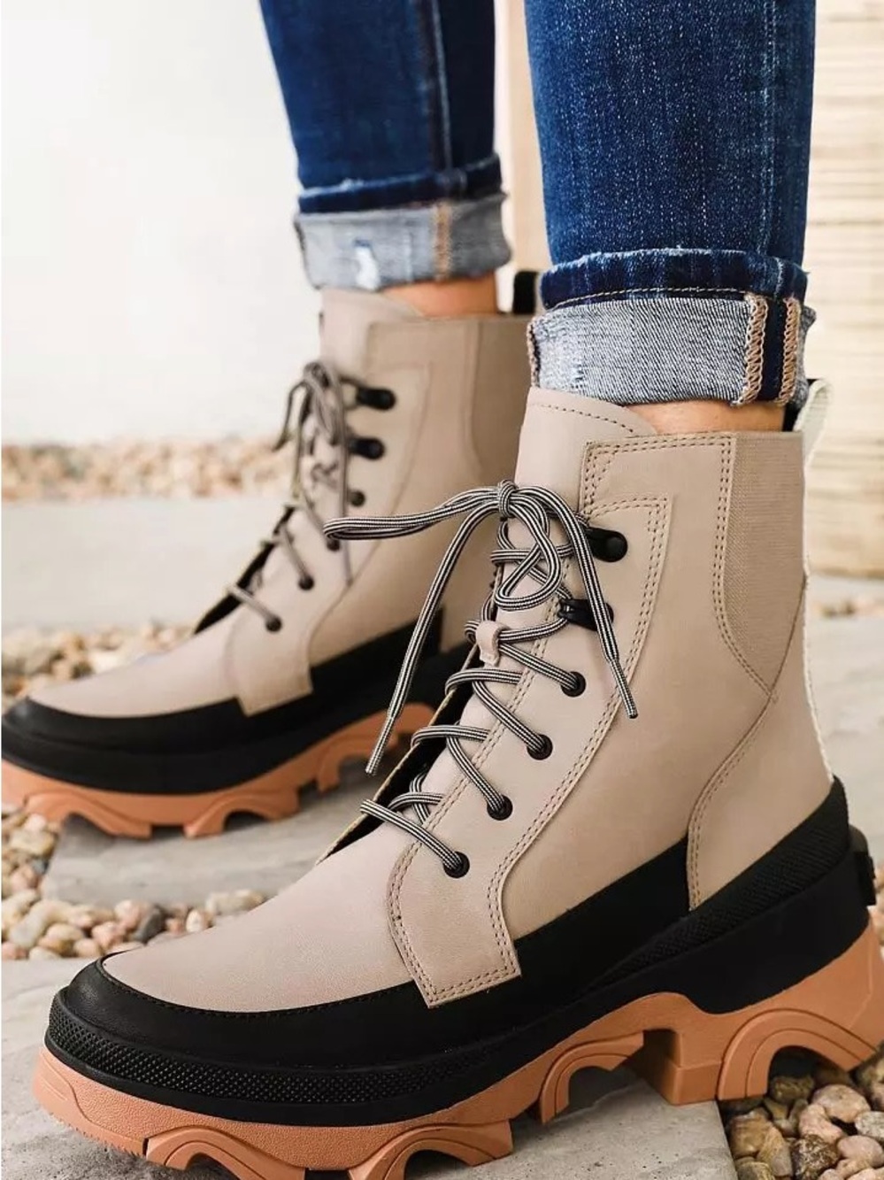 Sorel Brex Waterproof Leather Chunky Lace-Up Tan Boot - Picture 4 of 6